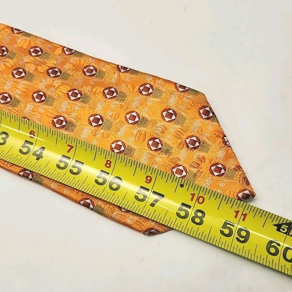 Ermenegildo Zegna Tie Necktie 100% Silk Orange Geometric Print Italy